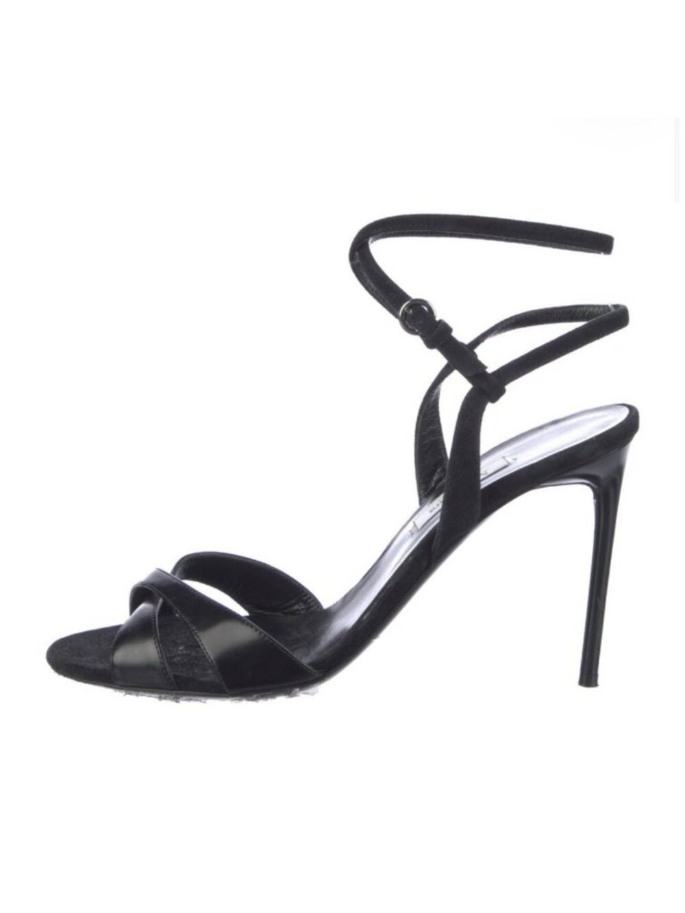 Max Mara Aurhentic Black Leather Strappy Wrap Ankle Stiletto Heel Sandals 7